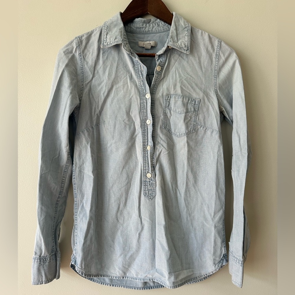 J. Crew Light‎ Jean 3/4 Button Down Women’s XXS Denim